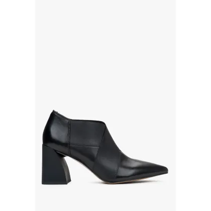 Zdjęcie Estro: Czarne niskie botki damskie na stabilnym słupku z czubkiem w szpic