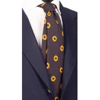 Picture Dark gray wool tie with a mustard circle pattern