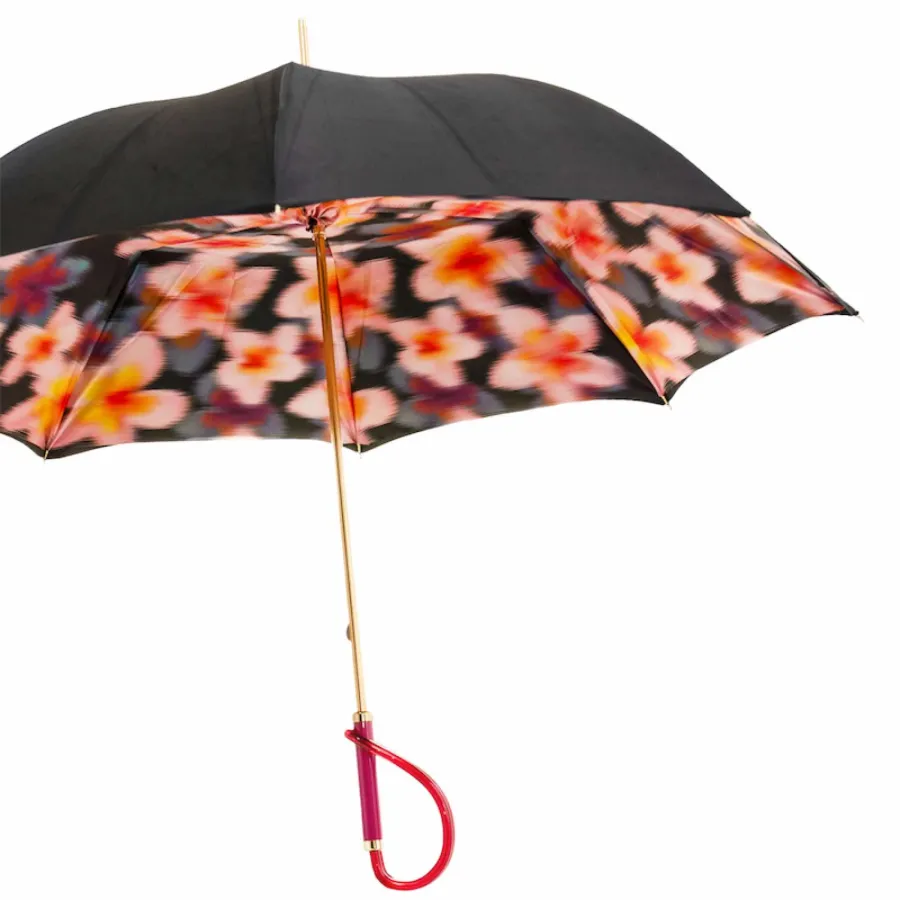 obrazek 7 Stylowy czarny parasol damski zdobiony oryginalnym motywem kwiatów - Pasotti