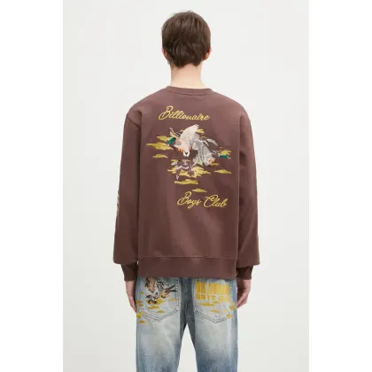 Zdjęcie Billionaire Boys Club bluza bawełniana Duck Embroidered Crewneck męska kolor brązowy z aplikacją B24441