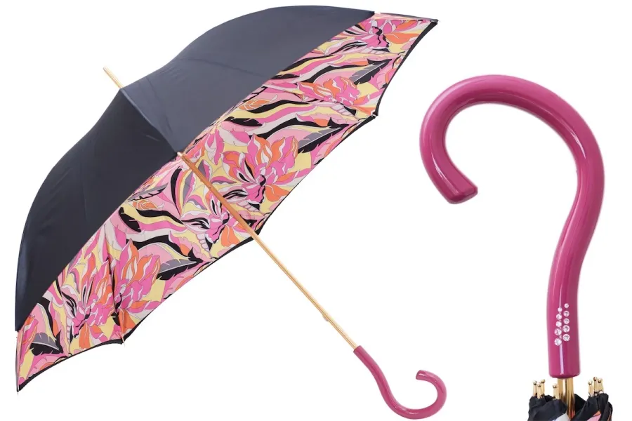 obrazek 1 Stylowy parasol damski w kolorze czarno-różowym – Pasotti