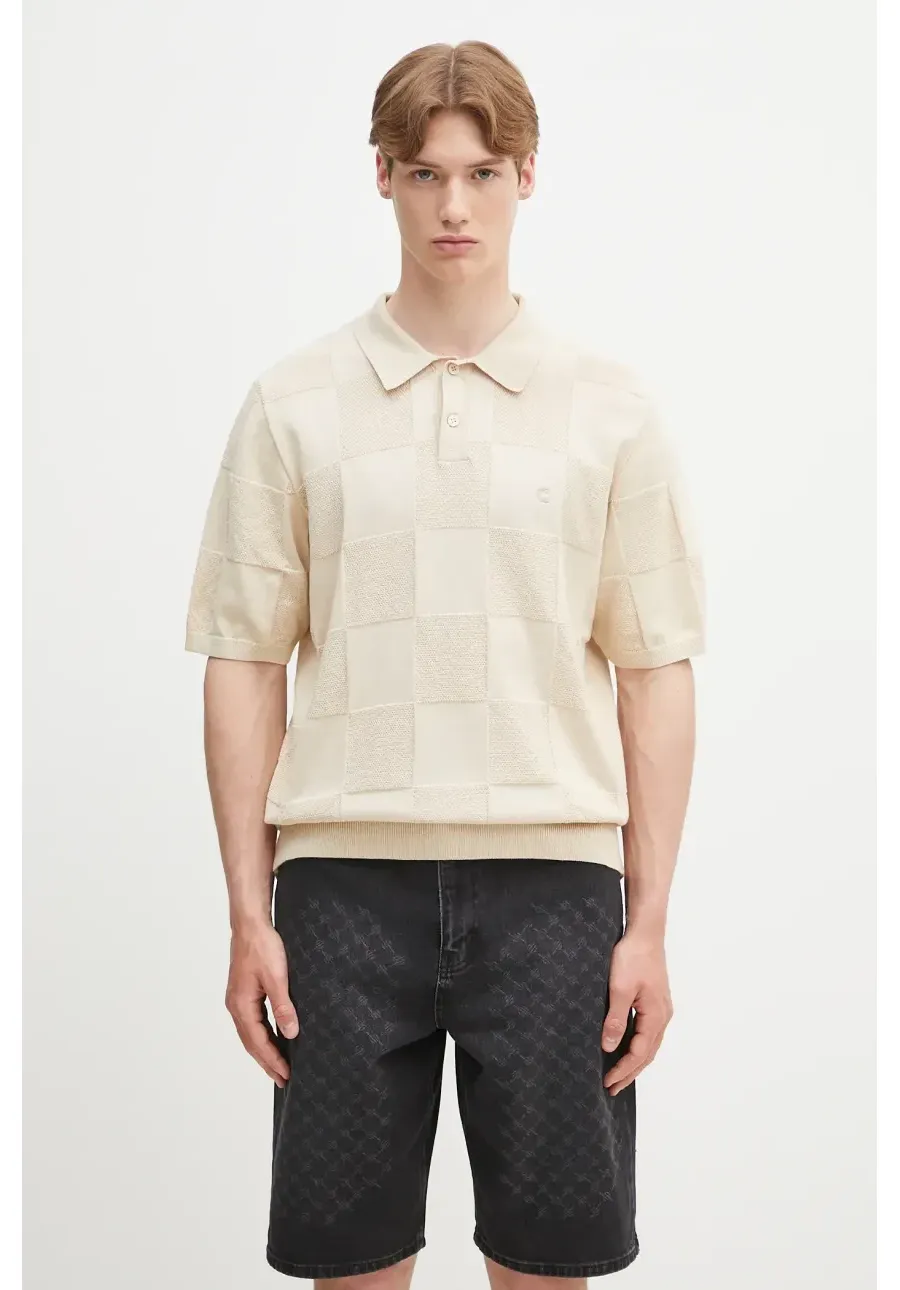 obrazek 1 Carhartt WIP polo bawełniane S/S Checker Polo męski kolor beżowy gładki I034535