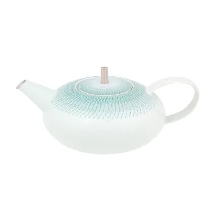 Zdjęcie Biały porcelanowy dzbanek do herbaty Venezia z subtelnym turkusowym ornamentem - Vista Alegre
