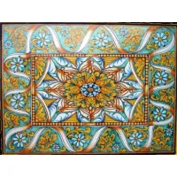 Zdjęcie Prostokątny blat stołu ogrodowego wykonany z lawy z pięknym ornamentem kwiatowym – Ceramiche Valchida