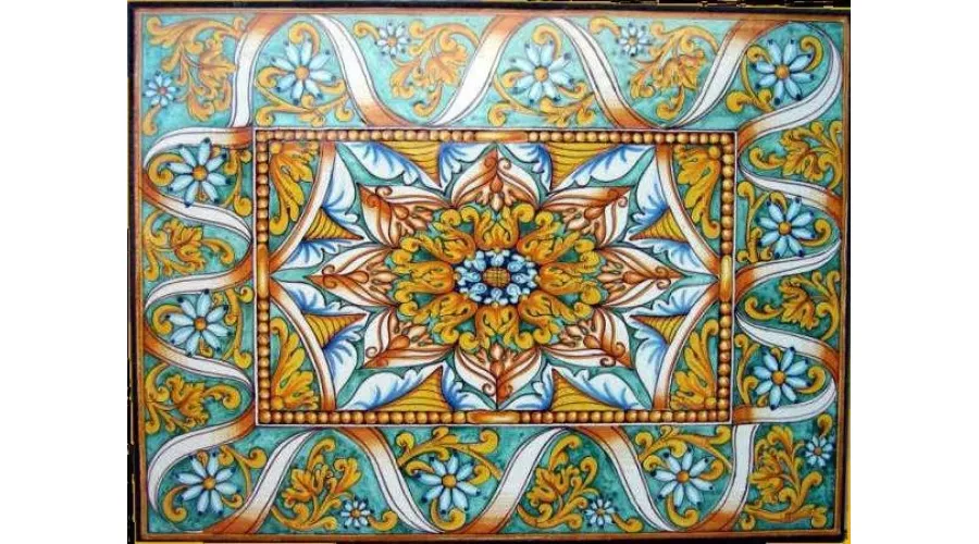 obrazek 1 Prostokątny blat stołu ogrodowego wykonany z lawy z pięknym ornamentem kwiatowym – Ceramiche Valchida