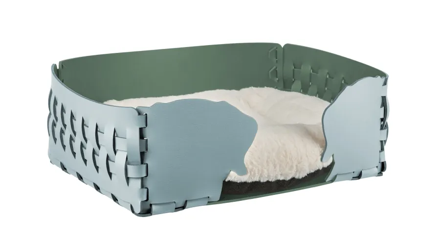 obrazek 1 Jasnobłękitne pastelowe legowisko dla psa 35x20xH15 cm zdobione motywem psich głów