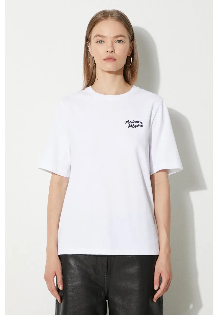 obrazek 1 Maison Kitsuné t-shirt bawełniany Handwriting Comfort damski kolor biały MW00126KJ0119