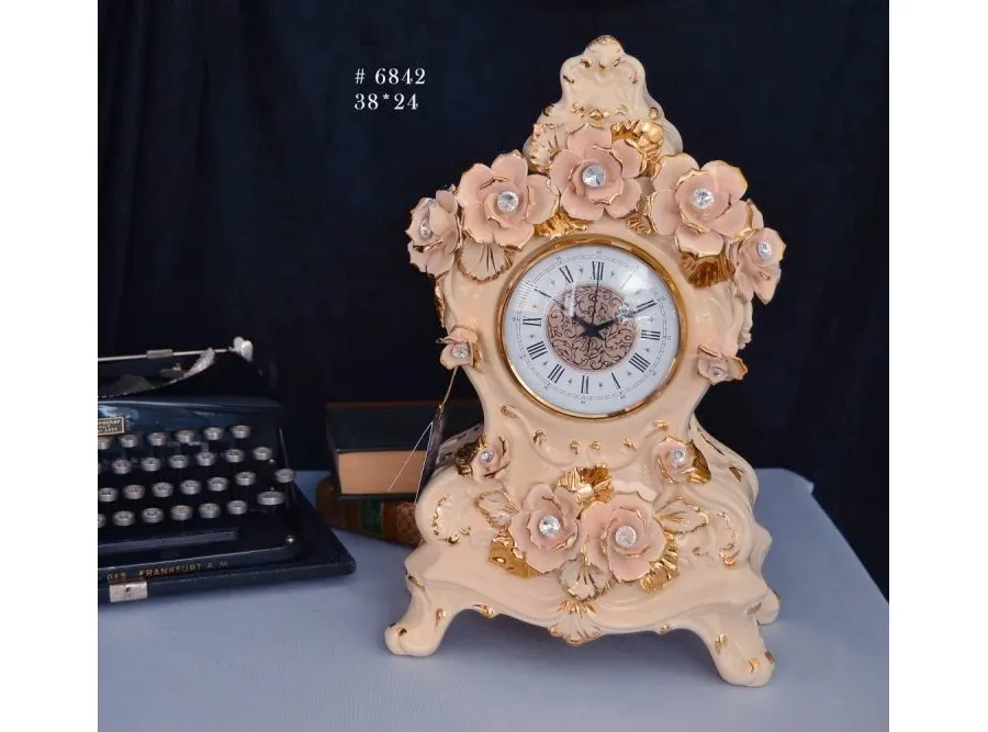 obrazek 1 Ręcznie wykonany zegar ceramiczny w stylu barokowym na biurko