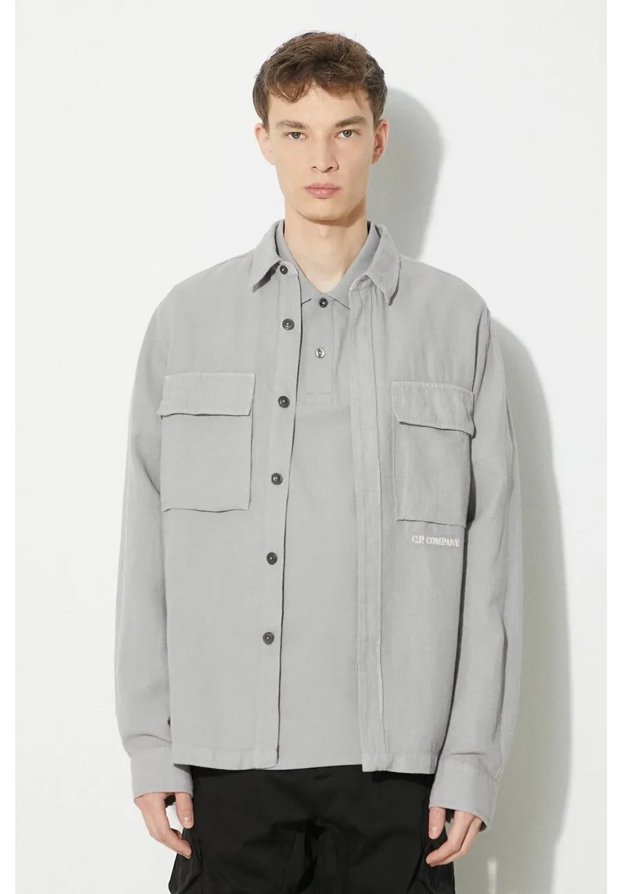 obrazek 1 C.P. Company koszula z domieszką lnu Broken kolor szary regular z kołnierzykiem klasycznym 16CMSH159A006501G