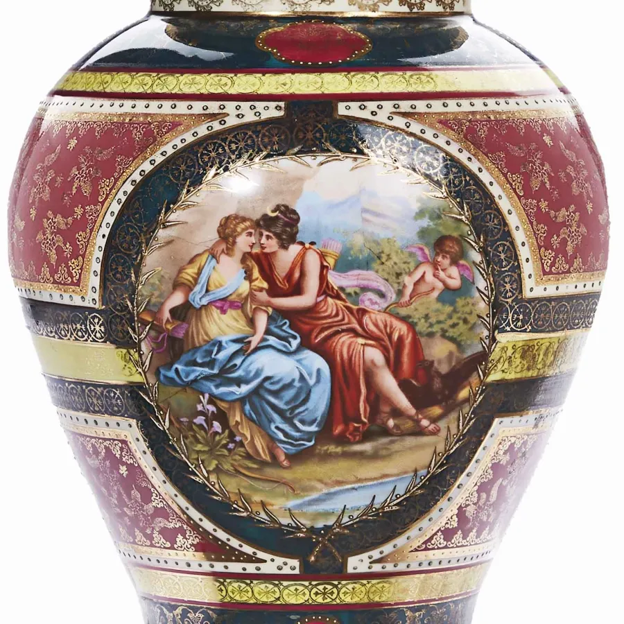 obrazek 4 Para dekoracyjnych wazonów wiedeńskich z porcelany, 1800 rok