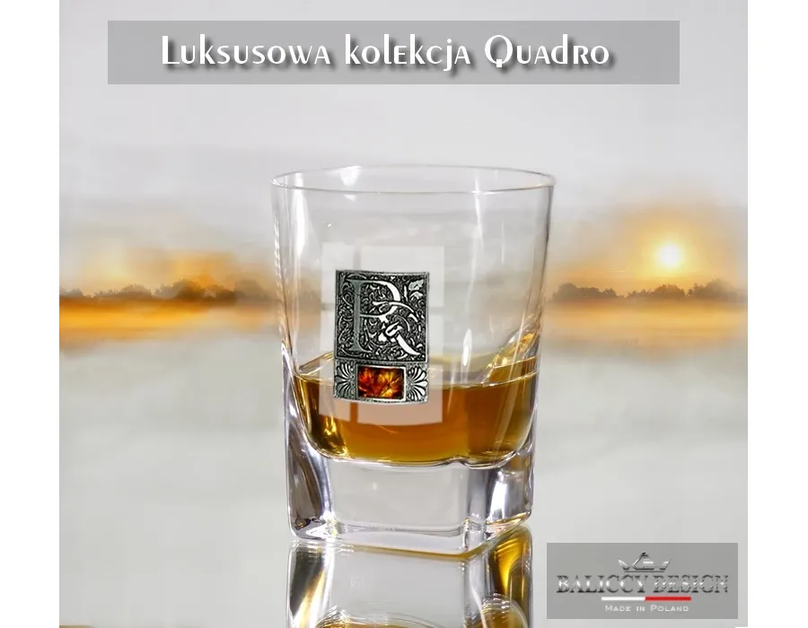 obrazek 2 Szklanka do whisky Quadro bursztyn inicjały