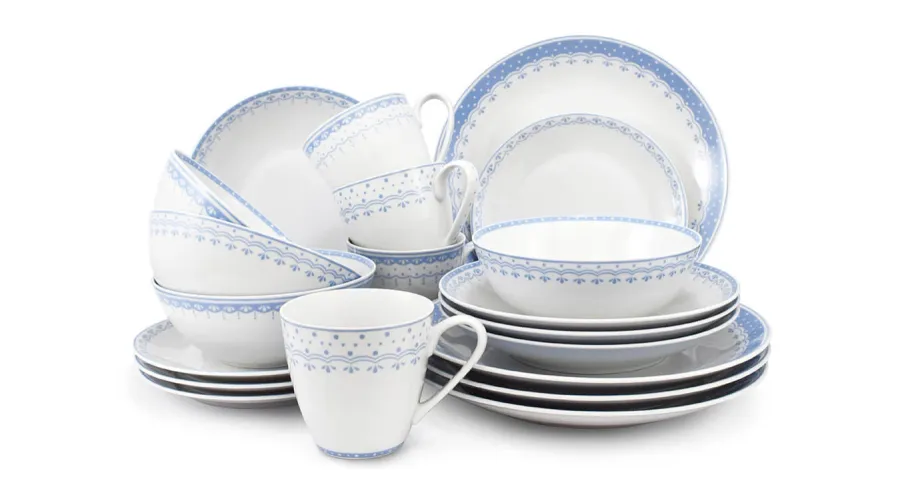 obrazek 1 20-elementowa zastawa obiadowa z porcelany w kolorze niebieskim z delikatnym zdobieniem – Leander