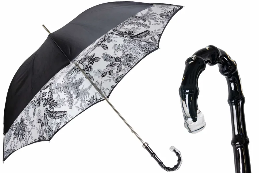 obrazek 1 Piękny stylowy czarny parasol damski zdobiony motywem roślinnym - Pasotti