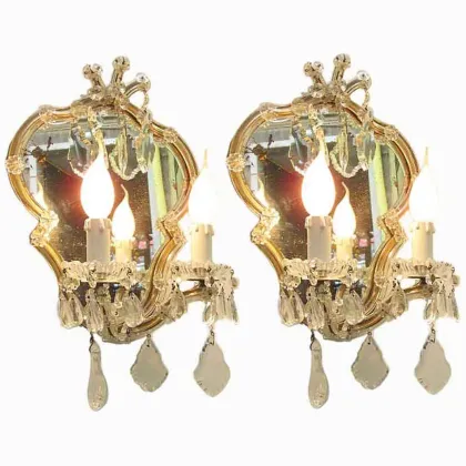 Zdjęcie Para kryształowych kinkietów z lustrem Marii Teresy