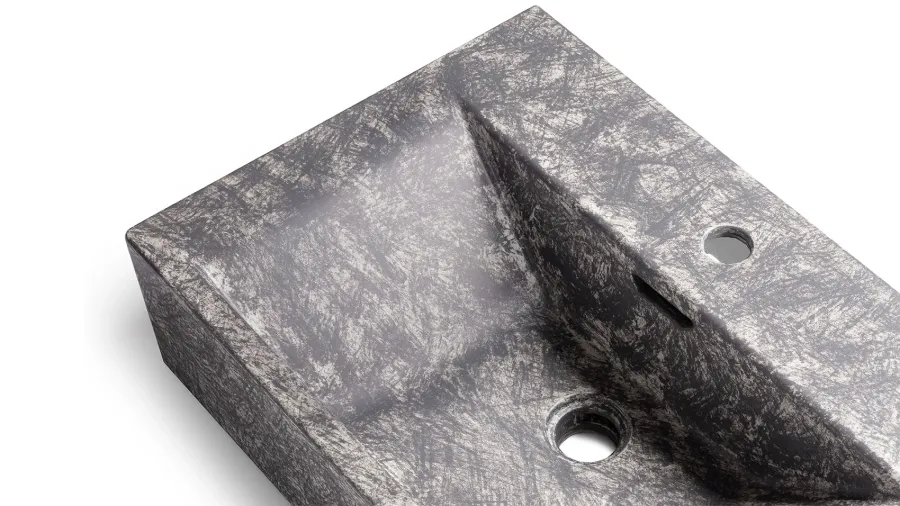 obrazek 3 Ekskluzywna umywalka 60 cm PYXIS BASIC z przelewem, z otworem na baterię – STONE, szary, lakier matowy