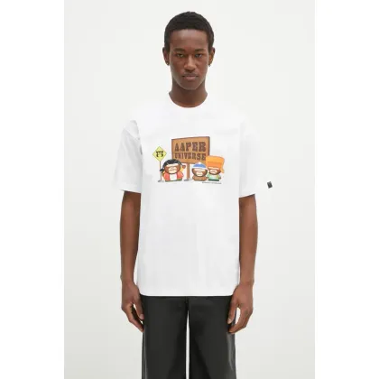 Zdjęcie AAPE t-shirt bawełniany Aaper Universe męski kolor biały z nadrukiem AAPTEM1573XXN