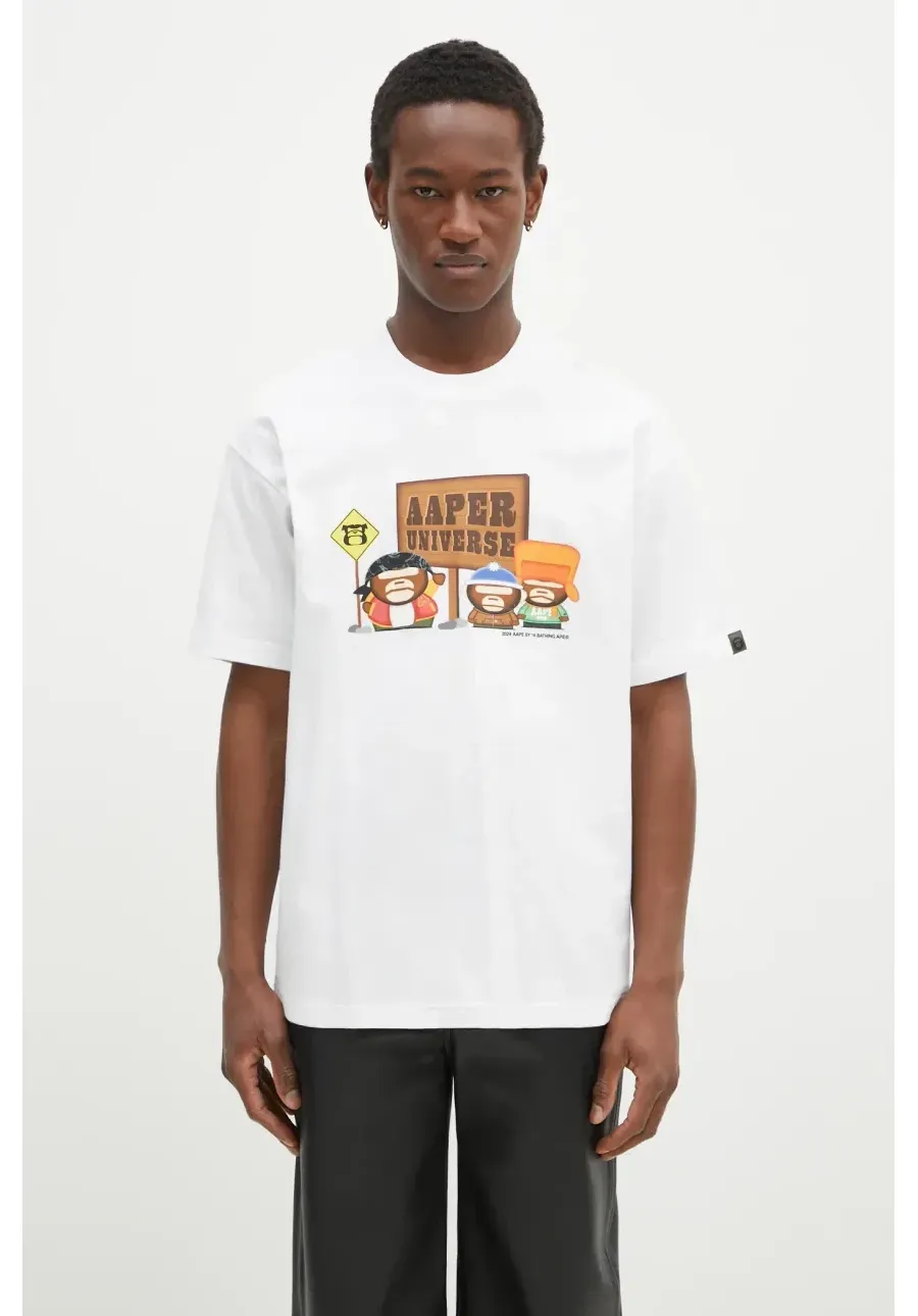obrazek 1 AAPE t-shirt bawełniany Aaper Universe męski kolor biały z nadrukiem AAPTEM1573XXN