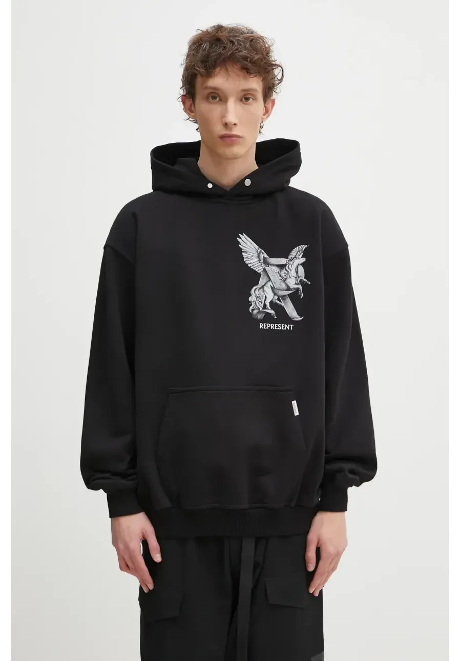 obrazek 1 Represent bluza bawełniana Elegance In Motion Hoodie męska kolor czarny z kapturem z nadrukiem MLM41065.01