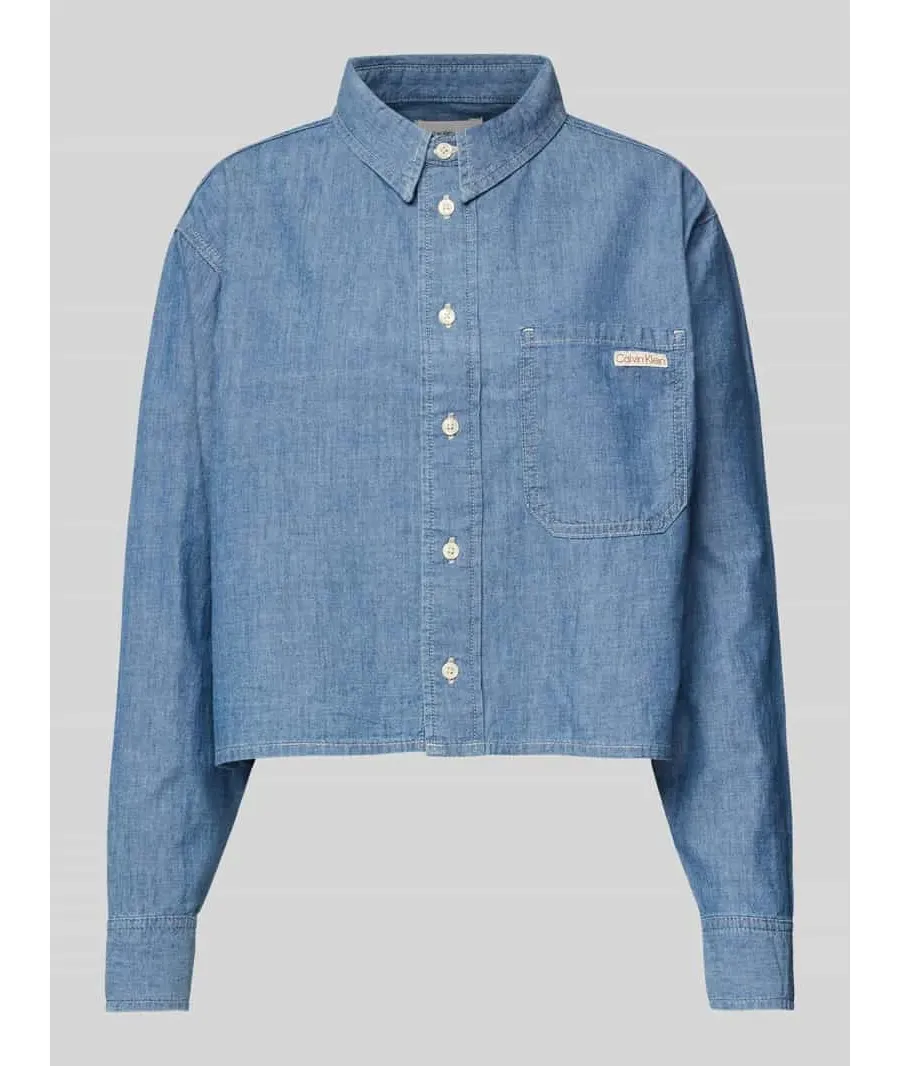 obrazek 1 Bluzka krótka z materiału stylizowanego na denim