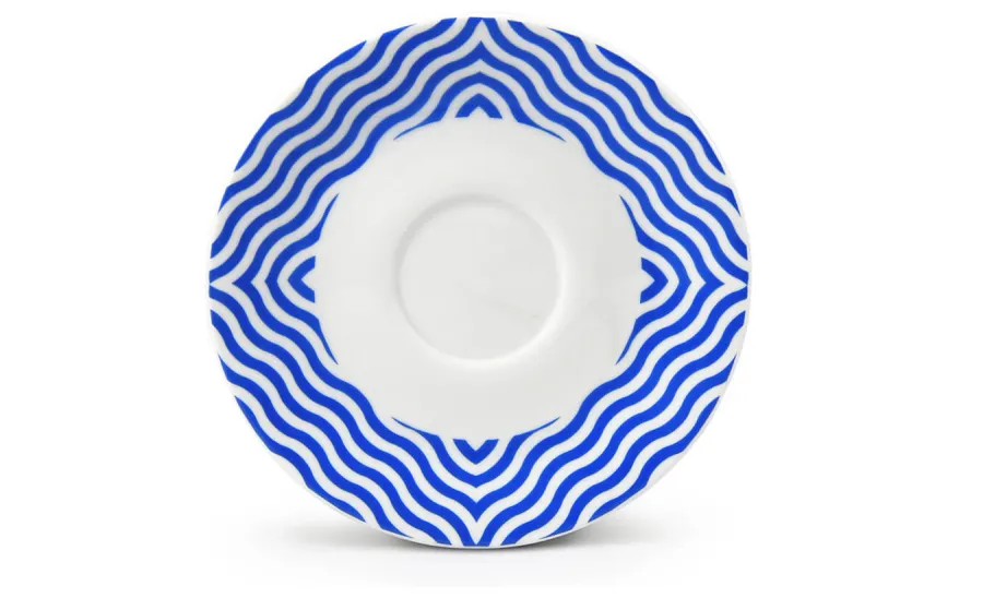 obrazek 1 Piękny porcelanowy spodek do filiżanki do espresso zdobiony geometrycznym motywem - Leander