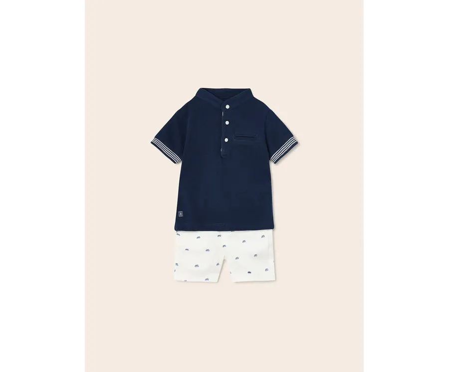 obrazek 1 Mayoral Komplet polo i spodenki 1296 Biały Regular Fit