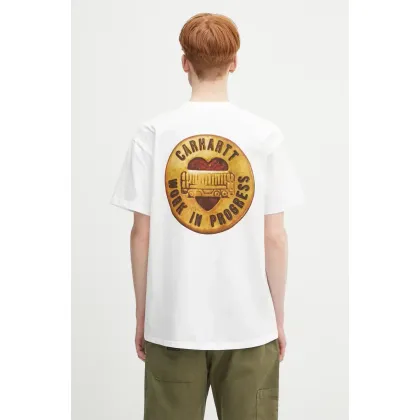 Zdjęcie Carhartt WIP t-shirt bawełniany S/S Button T-Shirt męski kolor biały z nadrukiem I034658.02XX