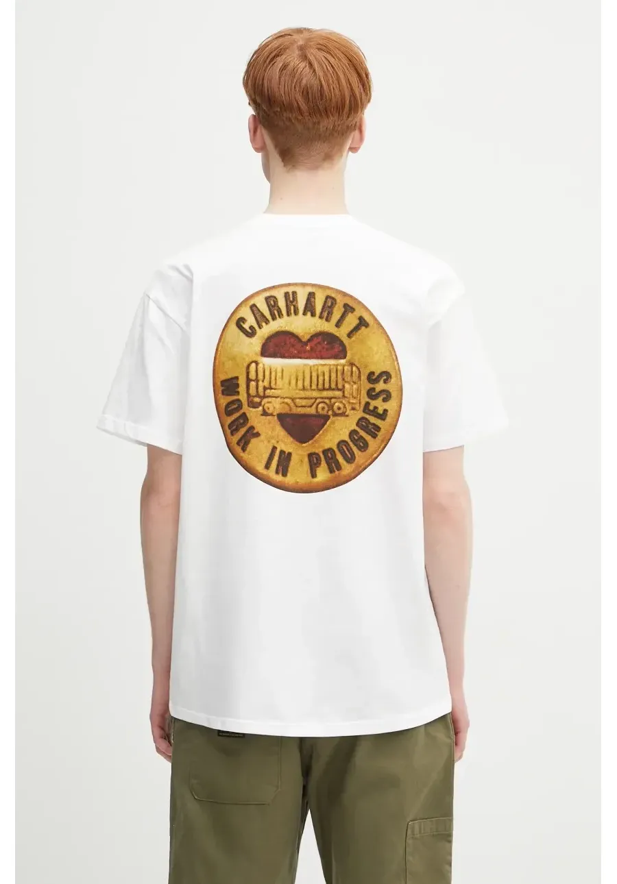 obrazek 1 Carhartt WIP t-shirt bawełniany S/S Button T-Shirt męski kolor biały z nadrukiem I034658.02XX