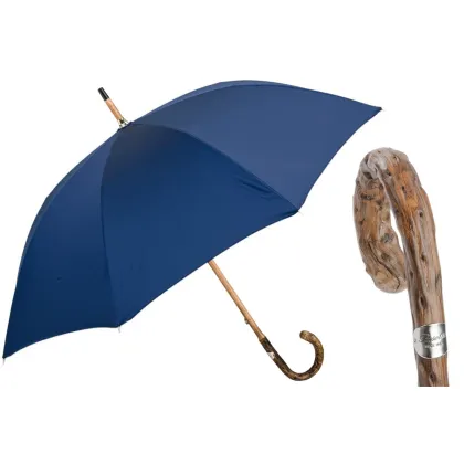 Picture Classic blue men's umbrella with a beautiful wooden handle - Pasotti