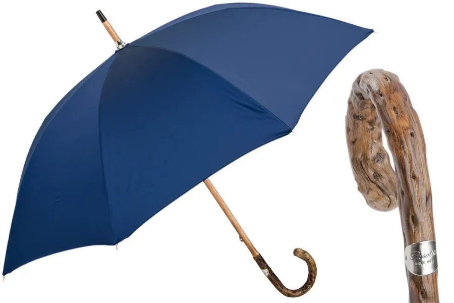 obrazek 1 Klasyczny niebieski parasol męski z piękną drewnianą rączką - Pasotti