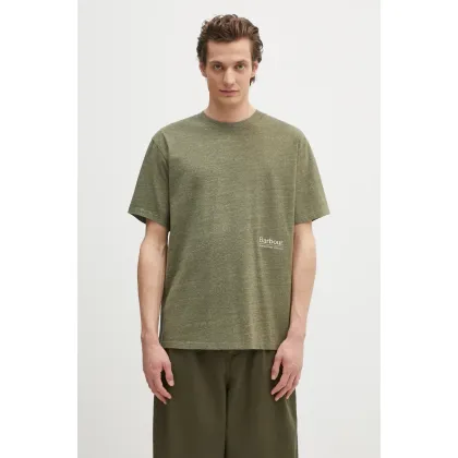 Zdjęcie Barbour t-shirt Barbour Calton Linen Blend OS Fit T-Shirt męski kolor zielony z aplikacją MTS1404