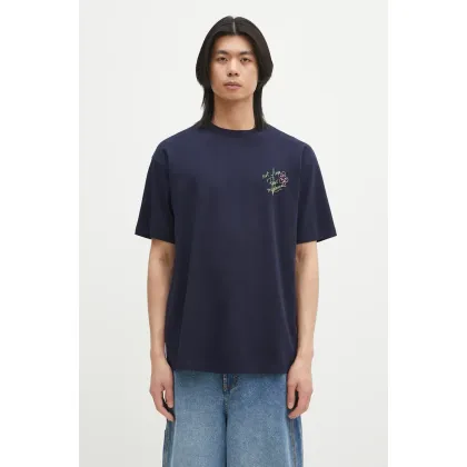 Zdjęcie Drôle de Monsieur t-shirt bawełniany Le T-Shirt Slogan Esquisse męski kolor granatowy z nadrukiem G-TS188-CO002-NY