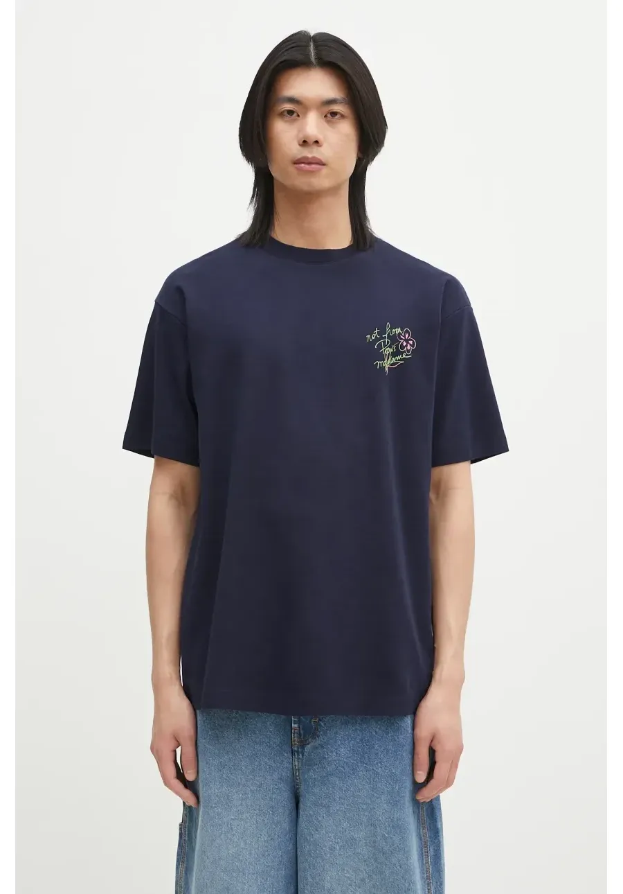 obrazek 1 Drôle de Monsieur t-shirt bawełniany Le T-Shirt Slogan Esquisse męski kolor granatowy z nadrukiem G-TS188-CO002-NY