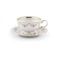 Zdjęcie Elegancka porcelanowa filiżanka do herbaty ze spodkiem zdobiona girlandami z róż – Leander
