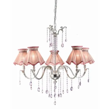 Zdjęcie Romantyczny żyrandol z wdzięcznym różowym abażurem i kryształowymi zawieszkami - Il Paralume Marina