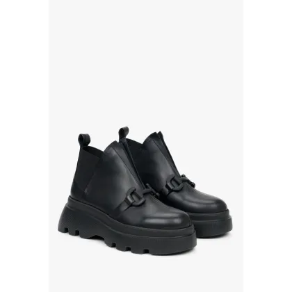 Zdjęcie Estro: Czarne botki damskie na platformie z klamrą