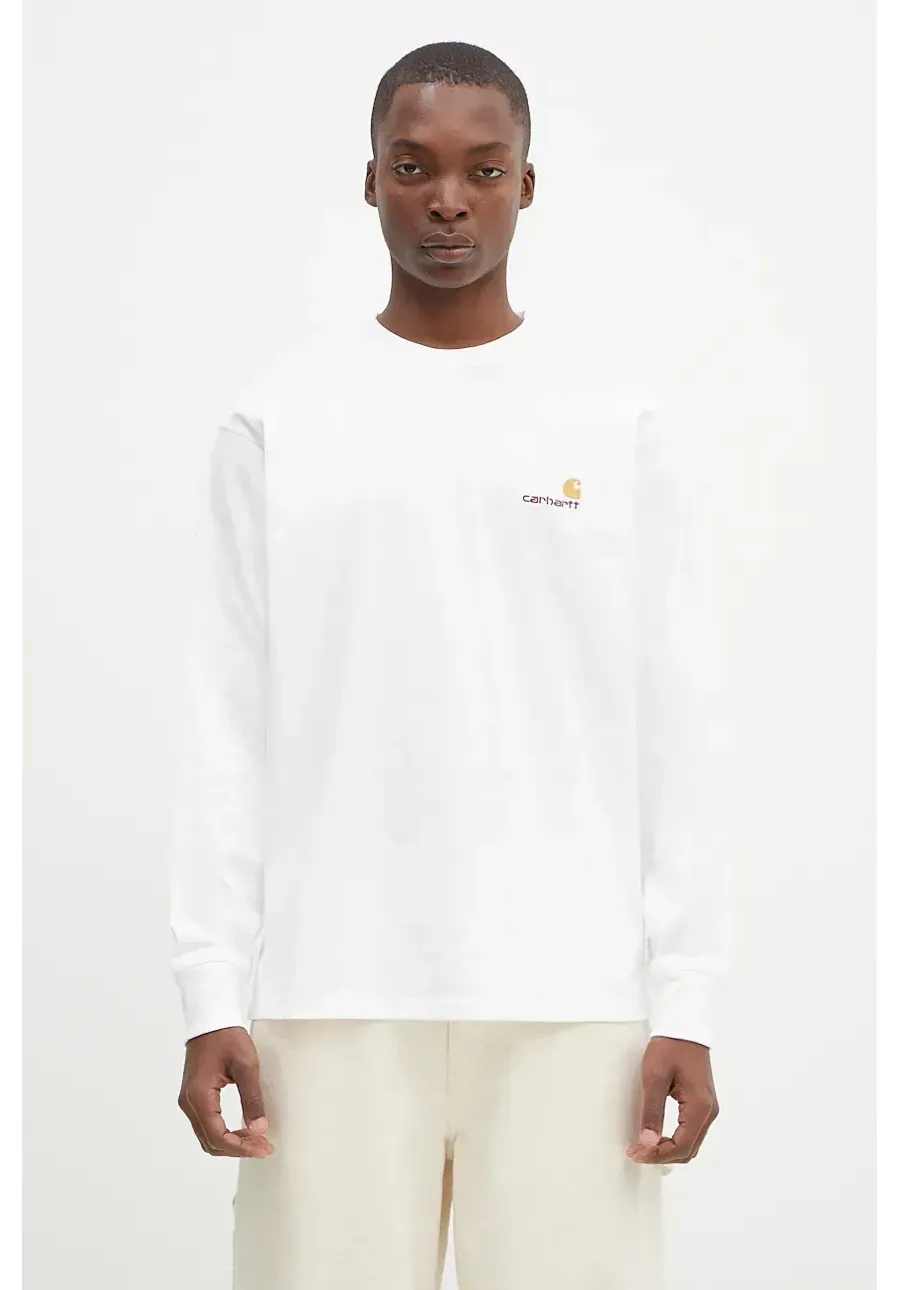obrazek 1 Carhartt WIP longsleeve bawełniany Longsleeve American Script T-Shirt kolor biały gładki I029955.WHITE-WHITE