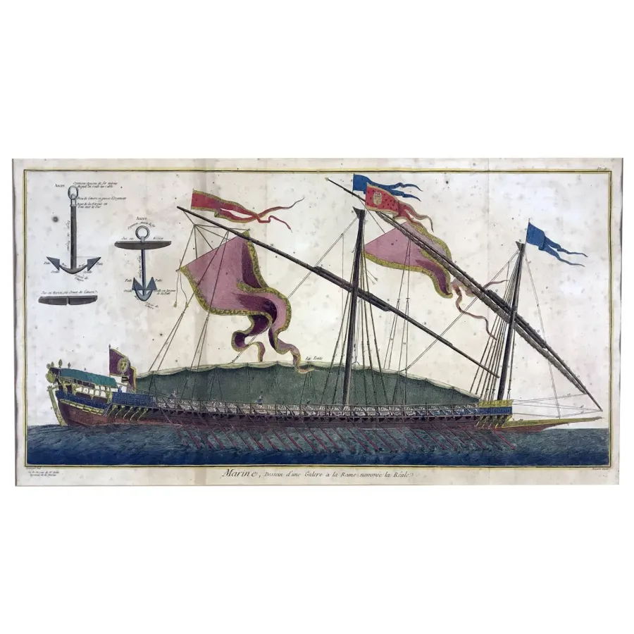 obrazek 2 Duża rycina zaczerpnięta z opublikowanej w Paryżu encyklopedii Diderota - Galera, 1772r.
