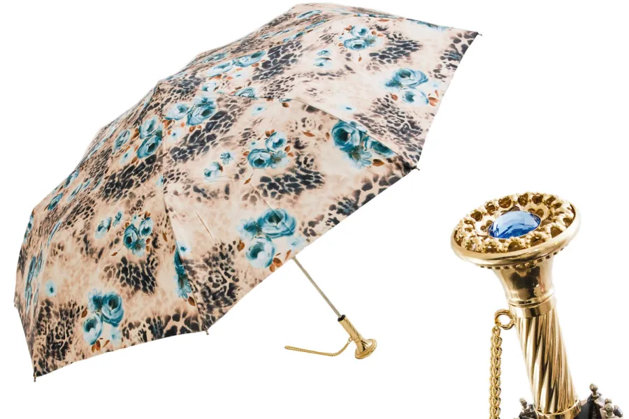 obrazek 1 Piękny stylowy parasol damski zdobiony subtelnym motywem kwiatowym z rączką zdobioną klejnotem - Pasotti