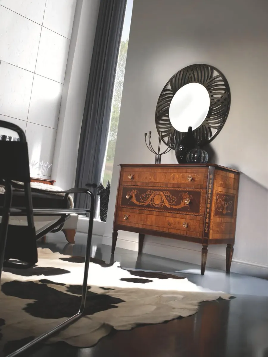 obrazek 2 Elegancka komoda z drewna oliwnego, różanego i palisandru do sypialni