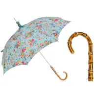 Zdjęcie Stylowy jasnoniebieski parasol damski zdobiony subtelnym motywem kwiatowym – Pasotti