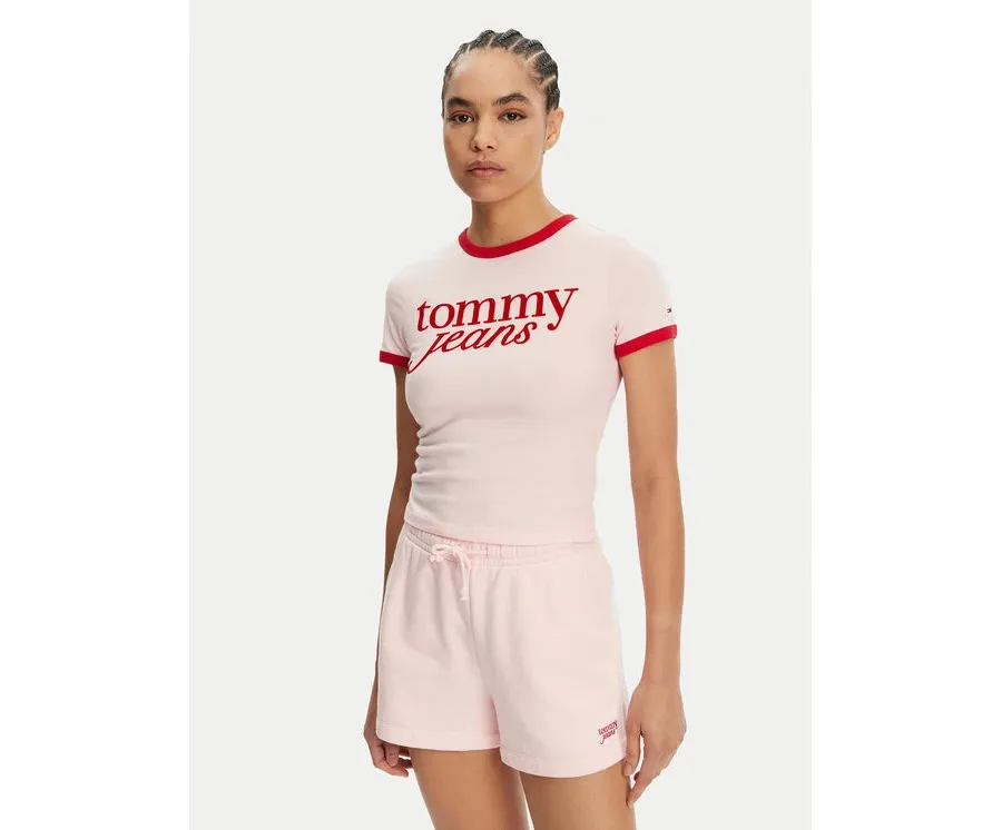 obrazek 1 Tommy Jeans T-Shirt Script Ringer DW0DW20631 Różowy Slim Fit