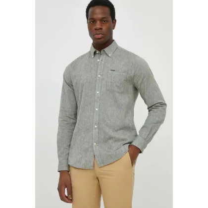 Zdjęcie Barbour koszula lniana kolor zielony slim z kołnierzykiem button-down MSH5090