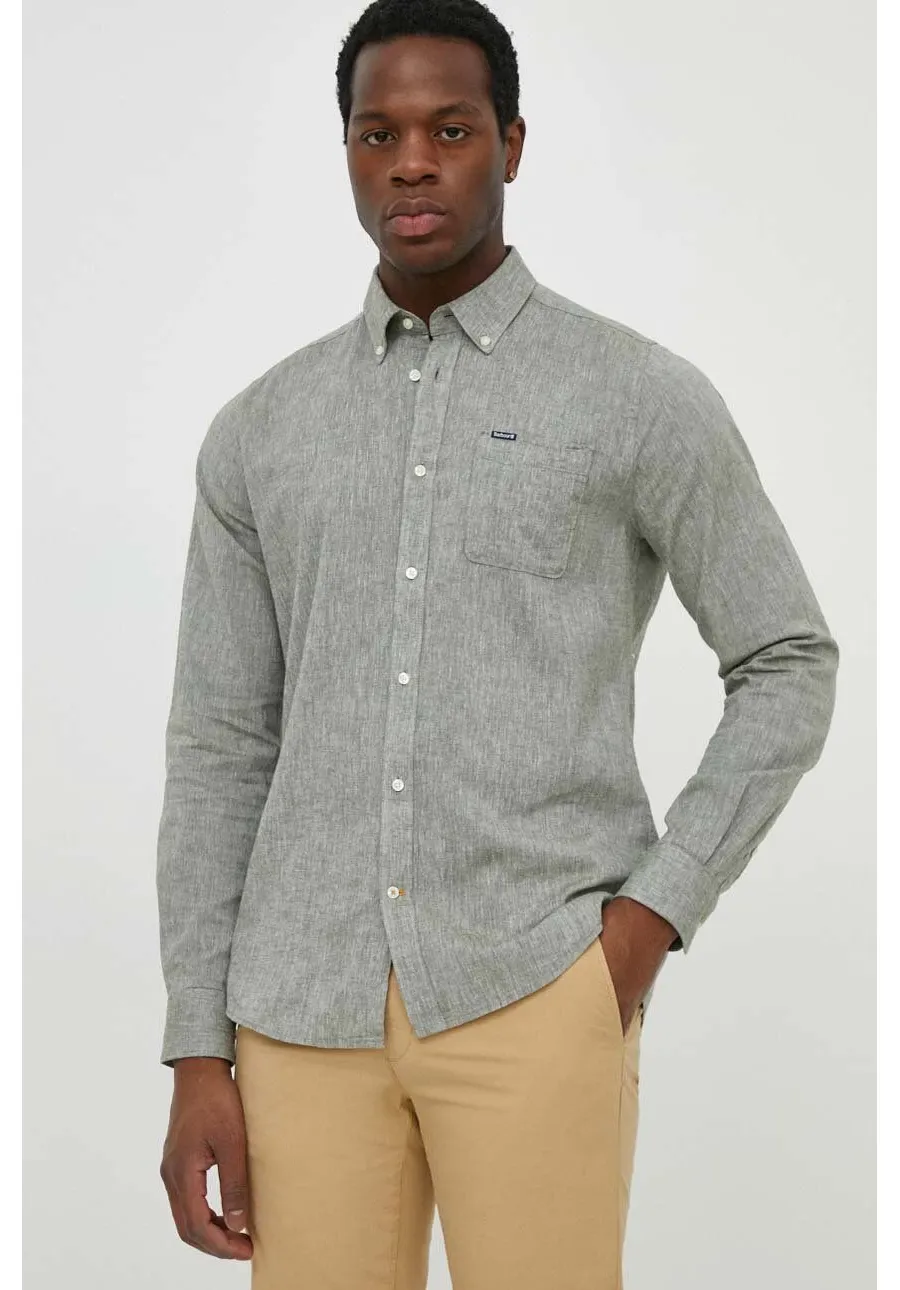 obrazek 1 Barbour koszula lniana kolor zielony slim z kołnierzykiem button-down MSH5090