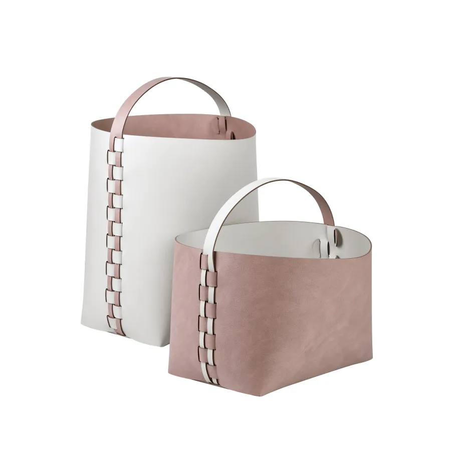 obrazek 2 Perłowy skórzany kosz Helena z rączką 35x30xH45 cm