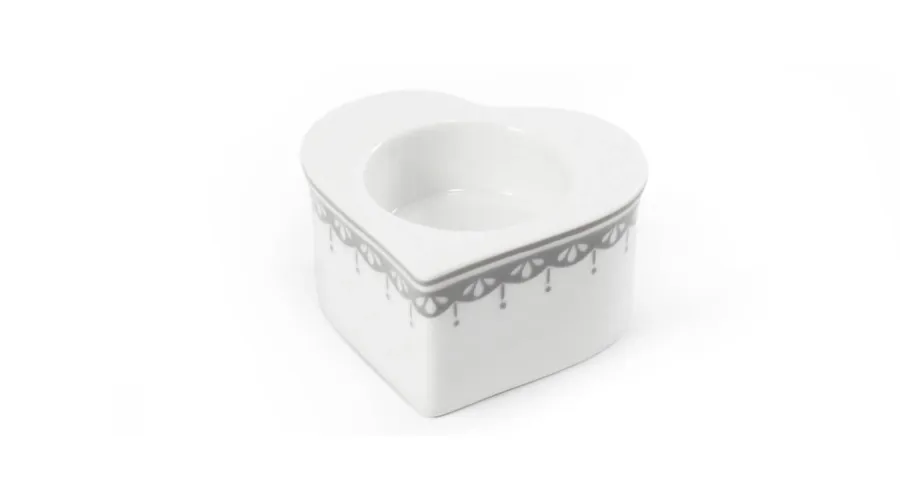 obrazek 1 Stylowy świecznik z porcelany w kształcie serca z delikatnym zdobieniem - Leander