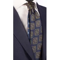 Picture Exclusive, navy blue tie with gold medallions and a contrasting knot