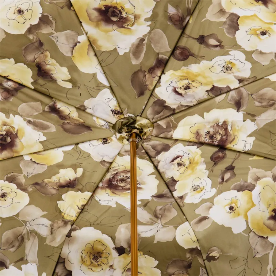 obrazek 3 Stylowy parasol damski w kolorze khaki zdobiony kwiatowym motywem - Pasotti