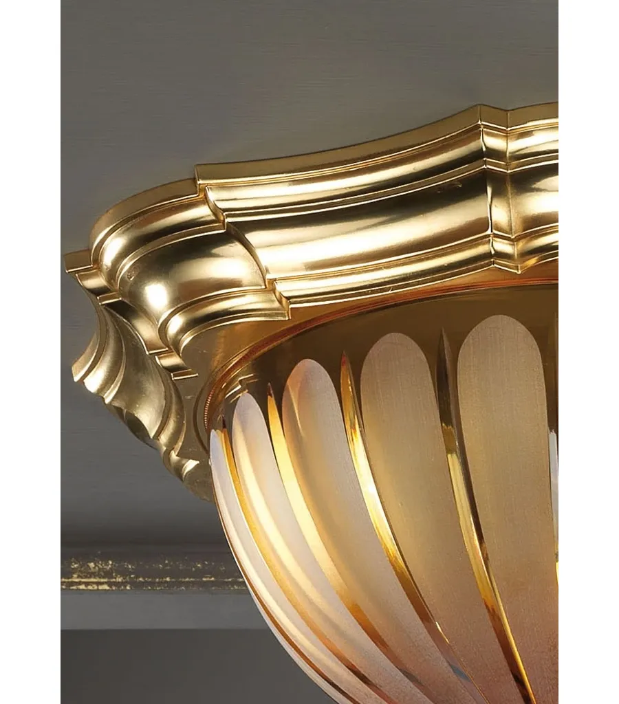 obrazek 2 Lampa sufitowa z kryształowym kubkiem i pozłacaną brązową obwódką