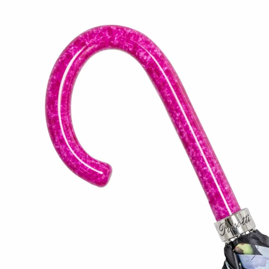 obrazek 4 Stylowy czarny parasol damski w stylu nowoczesnym z różową rączką - Pasotti