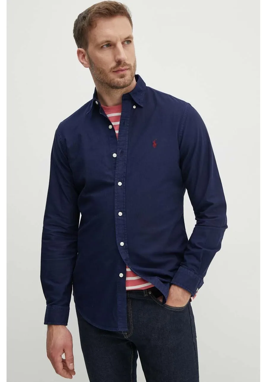 obrazek 1 Polo Ralph Lauren koszula bawełniana męska kolor granatowy slim z kołnierzykiem button-down 710767828